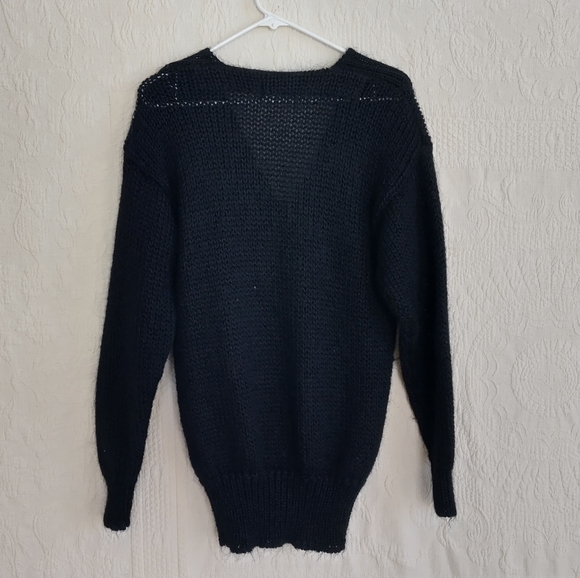 Jones NY CHUNKY Black Knit Sweater Big Heavy Sweater Vneck Top Long Sleeve - Picture 6 of 7